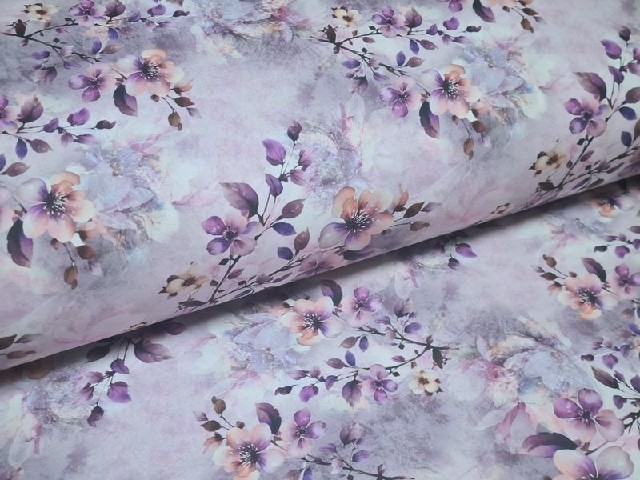 Bavlněná látka 3D tisk metráž šíře 240 cm - Šedofialové snění