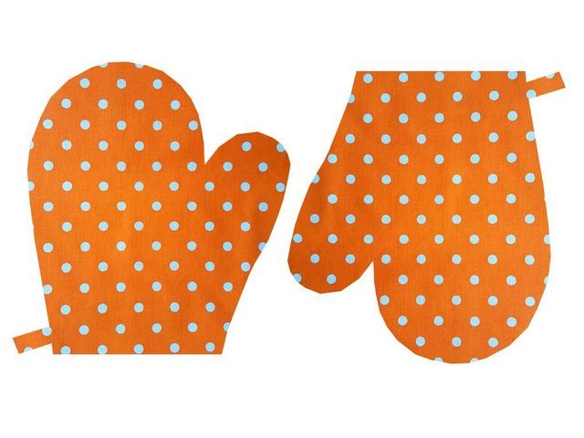 Kuchyňské chňapky Bílý puntík 7mm na oranžové