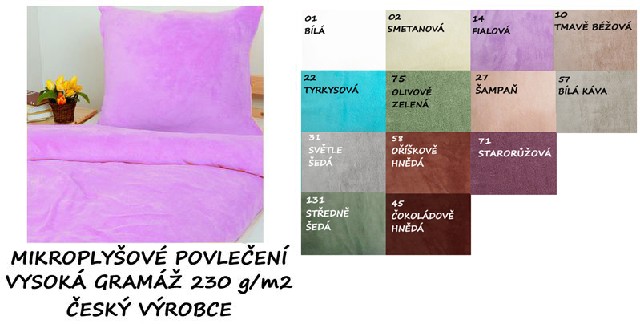 Mikroplyšové povlečení  prodloužené 140x220, 70x90cm