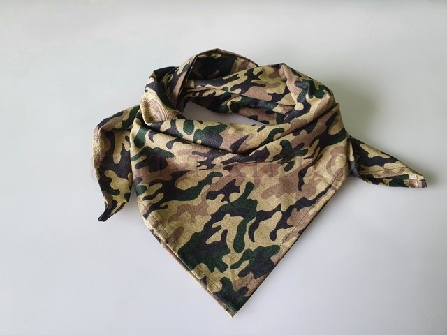 Motorkářský bavlněný šátek 90x90cm Maskáč khaki podklad